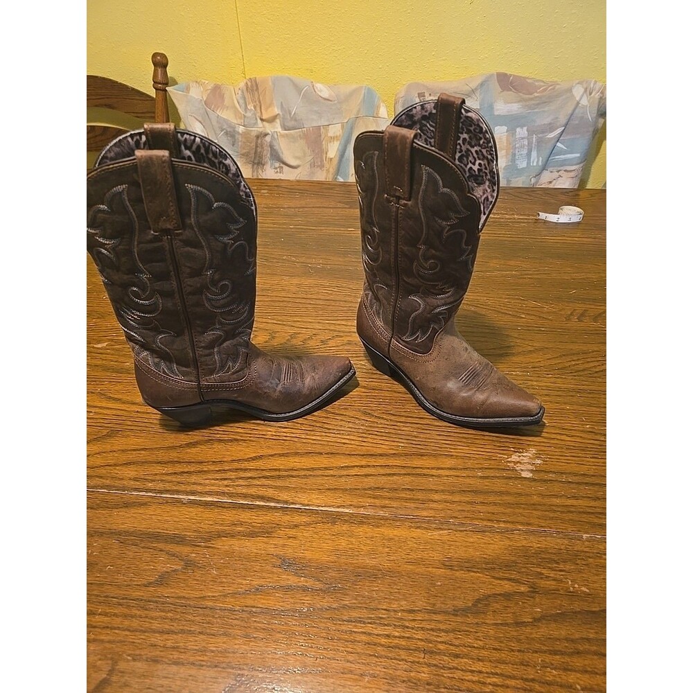 Laredo women's Tan Goat Wide Calf Snip Toe leather boots Size 8Wide NEW